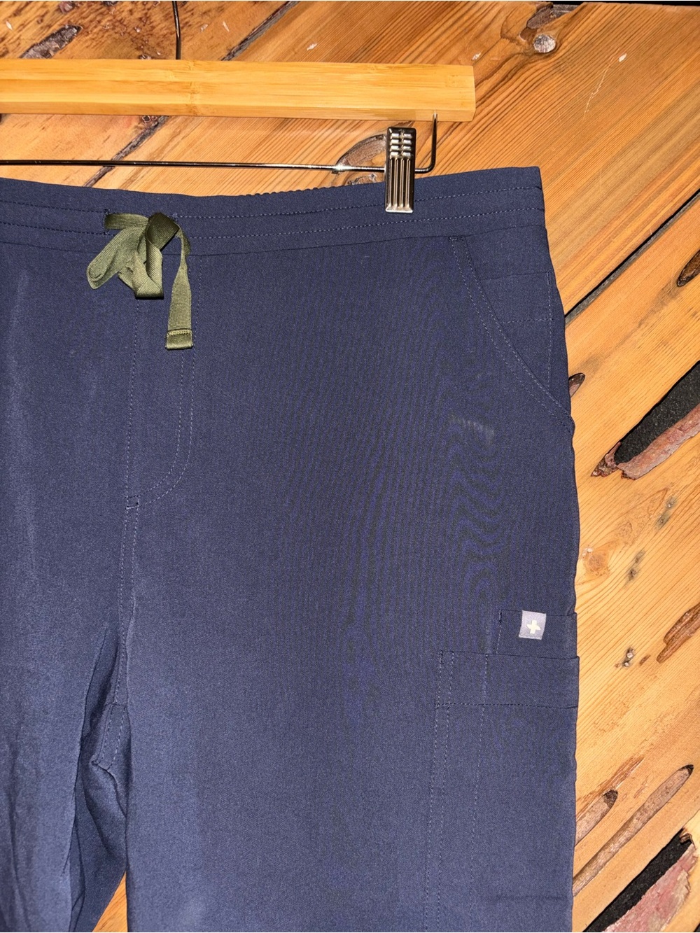 Figs Navy Scrub Pants with Olive Drawstring - Picture 2 of 6